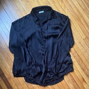 OGL Washable Black Silk Button-Up Shirt
